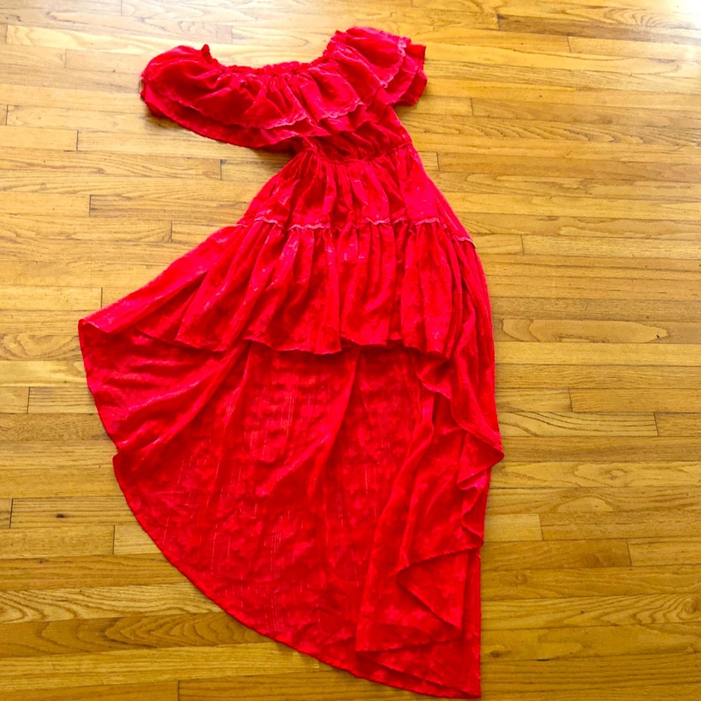 Red off the shoulder dress high/ low . Size S
